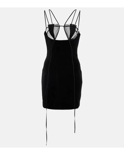 Nensi Dojaka Cutout Velvet And Mesh Minidress - Black