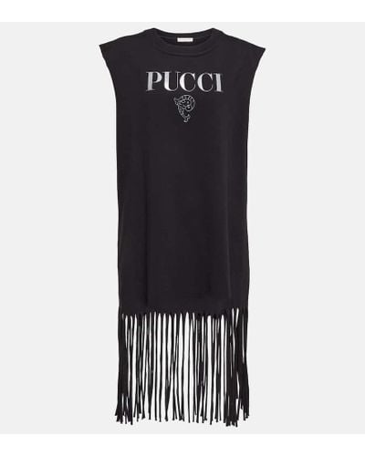 Emilio Pucci Logo Cotton Tassel Minidress - Black
