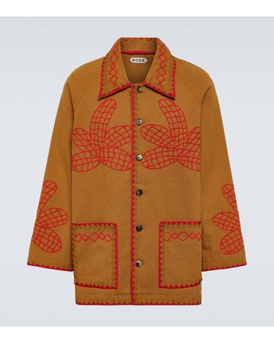 Bode Field Maple Embroidered Cotton Coat - Orange