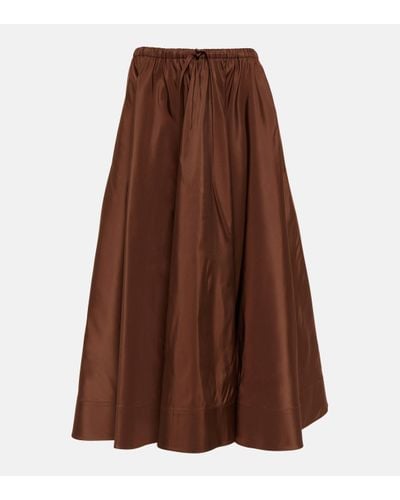 Valentino Pleated Silk Midi Skirt - Brown