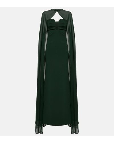 Roland Mouret Caped Strapless Satin Crepe Gown - Green