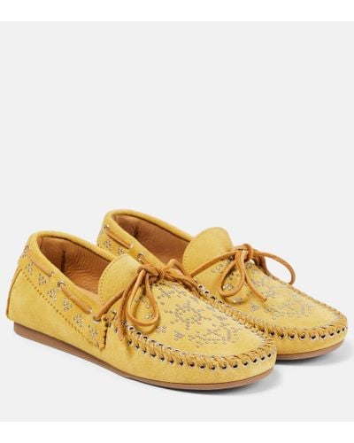 Isabel Marant Freen Embellished Suede Moccasins - Yellow