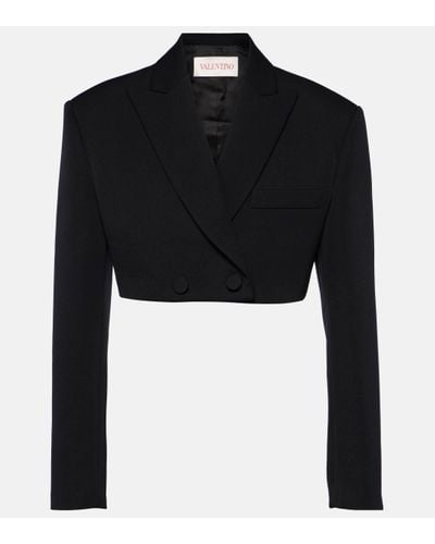Valentino Cropped Wool Grisaille Blazer - Black