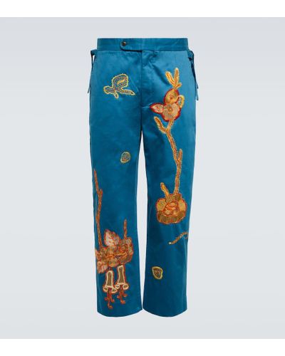 Bode Pantalones Bell Flower de algodon - Azul