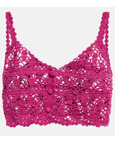 Anna Kosturova Bianca Crochet Cotton Crop Top - Pink