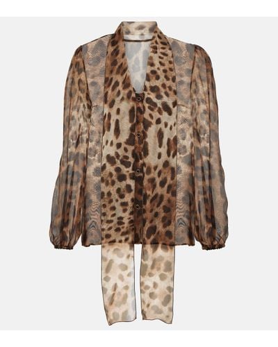 Dolce & Gabbana Leopard-print Silk Chiffon Blouse - Brown