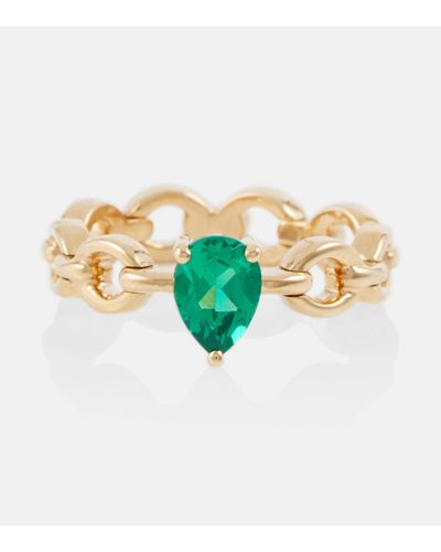 Nadine Aysoy Catena Mini 18kt Gold Ring With Emerald - White