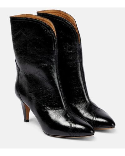 Isabel Marant Dytho Crinkled Leather Ankle Boots - Black