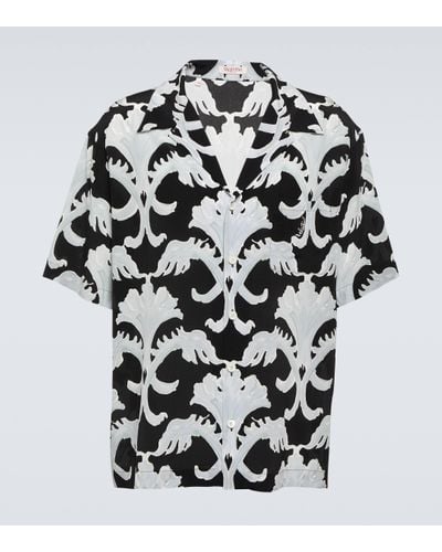 Valentino Printed Silk Bowling Shirt - Black