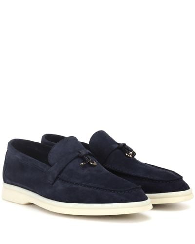 Loro Piana Summer Charms Walk Suede Loafers - Blue