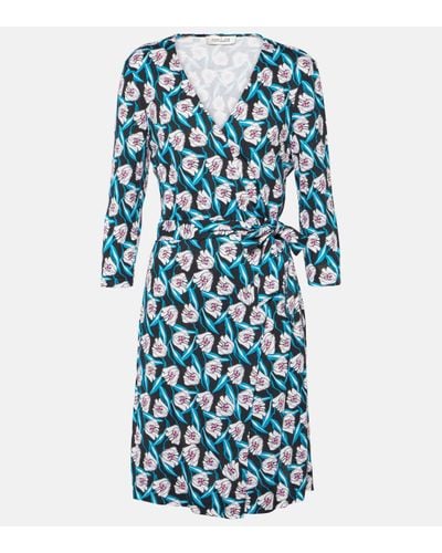 Diane von Furstenberg Robe portefeuille Julian imprimee en soie - Bleu