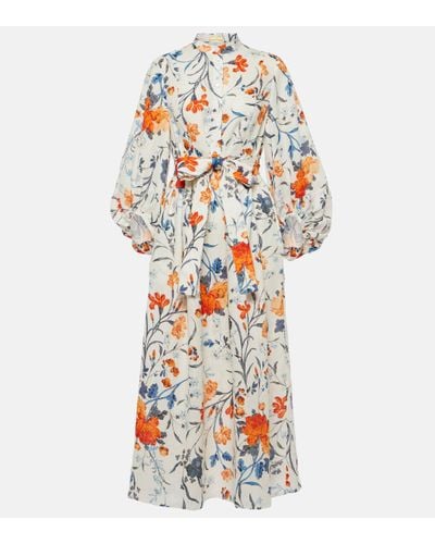 Erdem Floral-print Linen Midi Dress - White