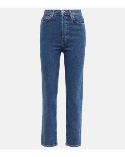 RE/DONE Jeans 70s Stove Pipe de tiro alto - Azul