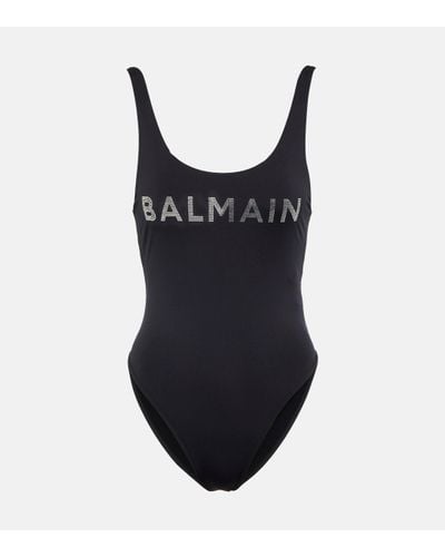 Balmain Maillot de bain a logo et cristaux - Noir