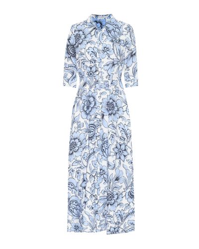 Erdem Kasia Floral Linen Dress - Blue