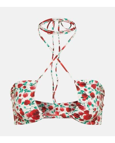 Magda Butrym Floral-printed Halterneck Bikini Top - Red