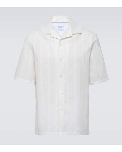 Brunello Cucinelli Camisa Panama de algodon a rayas - Blanco