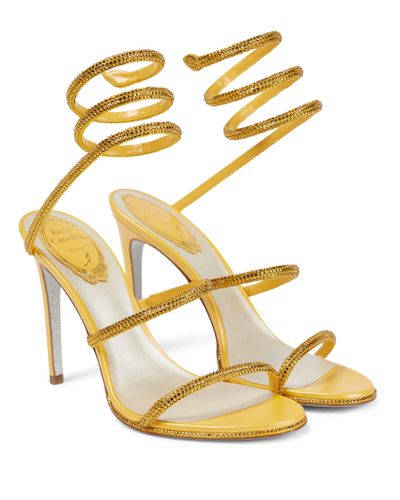 Rene Caovilla Cleo Embellished Leather Sandals - Yellow