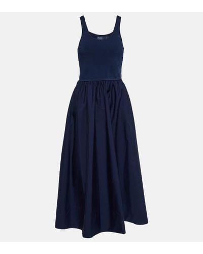 Polo Ralph Lauren Vestido midi fruncido con cuello redondo - Azul