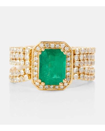 SHAY 5 Thread Illusion 18kt Gold Ring With Diamonds And Emerald - Multicolor
