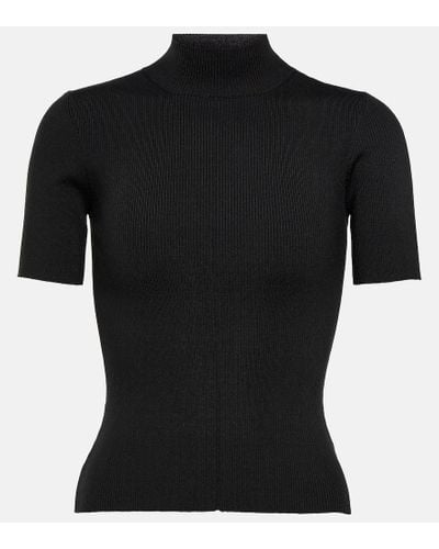 Oscar de la Renta Ribbed-knit Silk-blend Top - Black