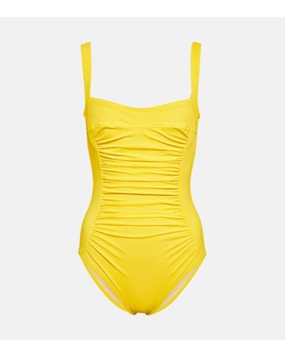 Karla Colletto Square-neck Ruched Swimsuit - Yellow