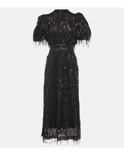 ROTATE BIRGER CHRISTENSEN Sequin-embellished Puff-sleeve Stretch Recycled-polyester Midi Dress - Black