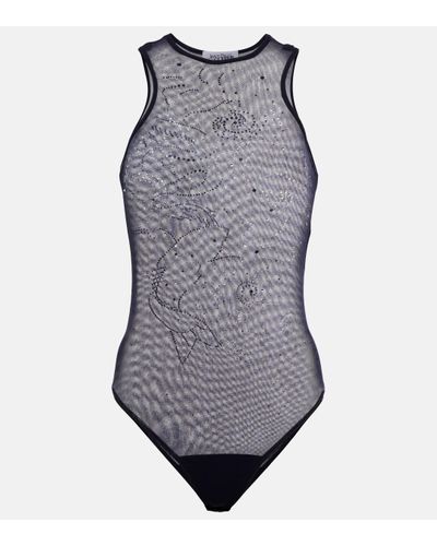 Jean Paul Gaultier Embellished Printed Mesh Bodysuit - Grey