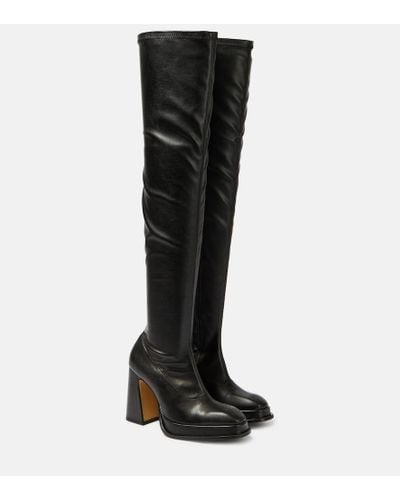 Souliers Martinez Velvet 100 Faux Leather Over-the-knee Boots - Black