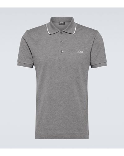 Zegna Logo Cotton Blend Polo Shirt - Grey
