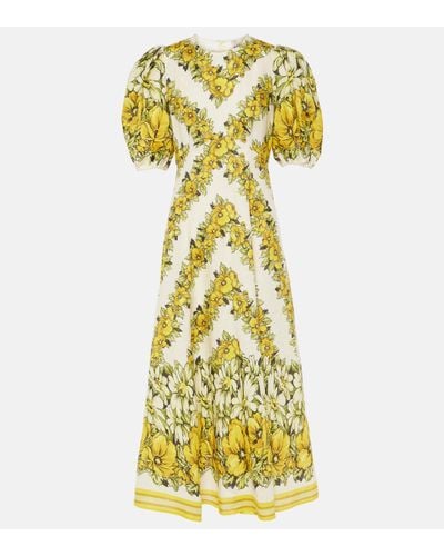 ALÉMAIS Gisela Floral Linen Midi Dress - Yellow