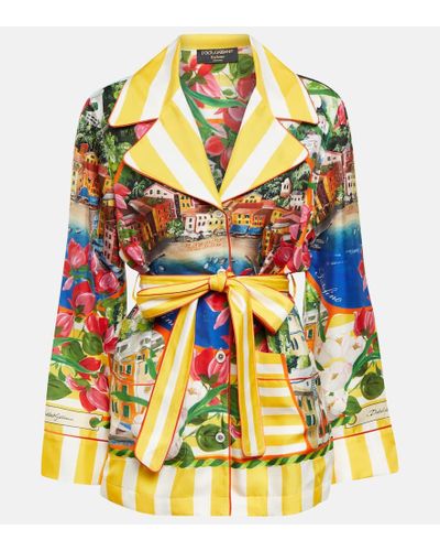 Dolce & Gabbana Portofino Printed Belted Silk Shirt - Yellow