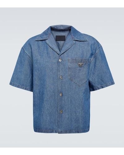 Prada Hemd aus Baumwolle und Leinen - Blau