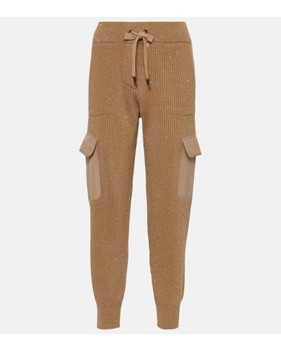 Brunello Cucinelli Ribbed-knit Cashmere And Wool Joggers - Natural