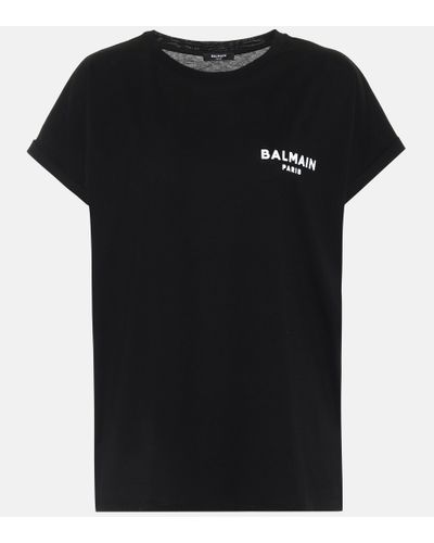 Balmain T-Shirt Mit Logo Im Flockdruck - Schwarz