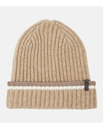 Brunello Cucinelli Ribbed-knit Cashmere Beanie - Natural