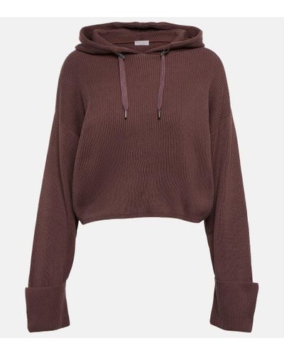 Brunello Cucinelli Ribbed-knit Cotton Hoodie - Brown