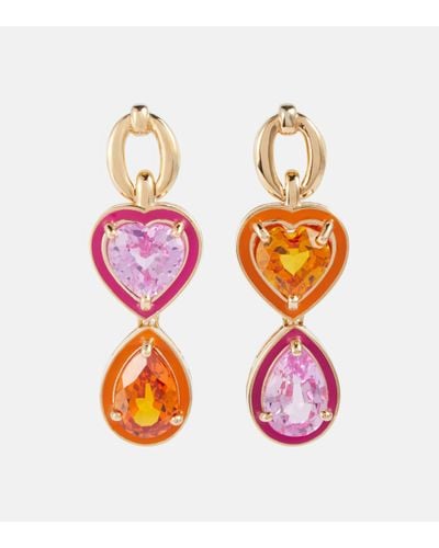Nadine Aysoy Boucles d'oreilles Catena Double Stone en or 18 ct, email et saphirs - Rose
