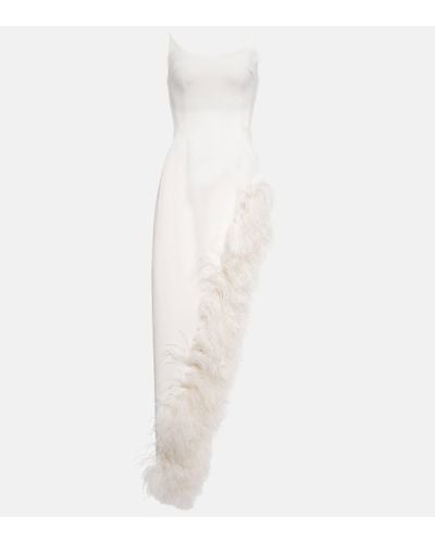 David Koma Feather-trimmed Cady Gown - White