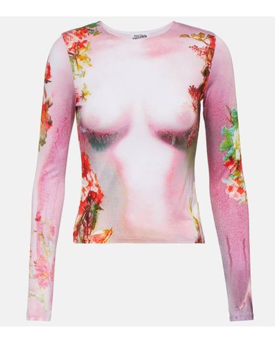 Jean Paul Gaultier Printed Jersey Top - Pink