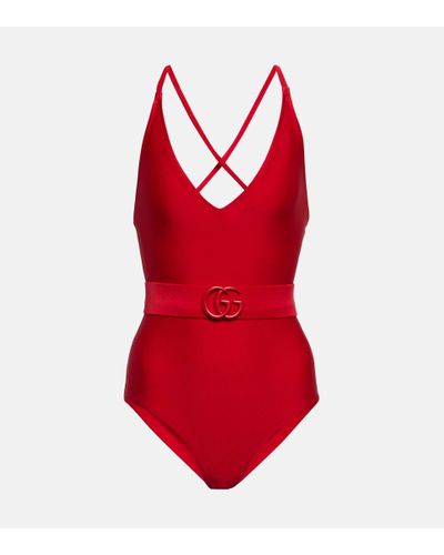 Gucci Belted Swimsuit - Red