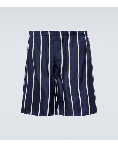Ami Paris Striped Silk Shorts - Blue