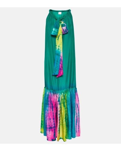 Anna Kosturova Robe longue imprimee tie & dye en soie - Vert