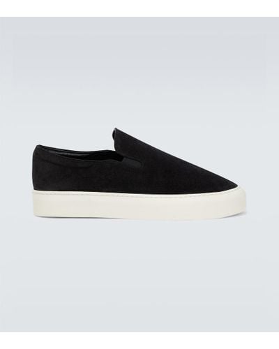 The Row Dean Suede Slip-on Shoes - Black