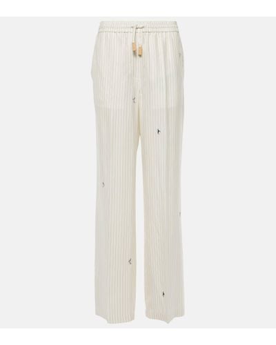 Loewe Pantalon ample en soie et coton - Blanc