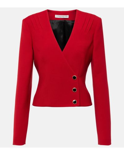 Alessandra Rich Pleated Wool Blazer - Red
