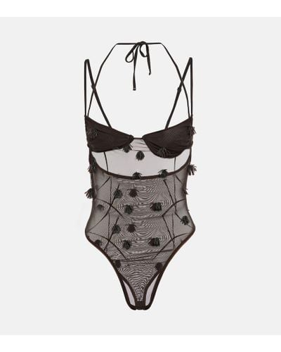 Jacquemus Bestickter Body aus Mesh - Braun