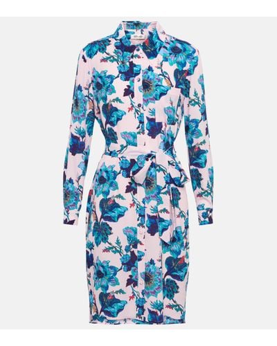 Diane von Furstenberg Robe chemise Prita a fleurs - Bleu