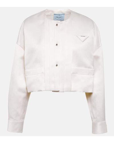Prada Cropped-Jacke aus Seide - Weiß