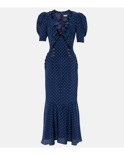 Alessandra Rich Polka-dot Bow-detail Silk Midi Dress - Blue